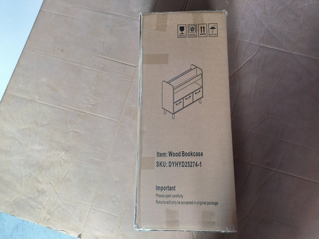 Modern Kids Bookshelf with 3 Fabric Bins, White and Gray Storage Shelf for Toys and Books, Ideal for Playroom, Bedroom, or Nursery - Eloy Royal