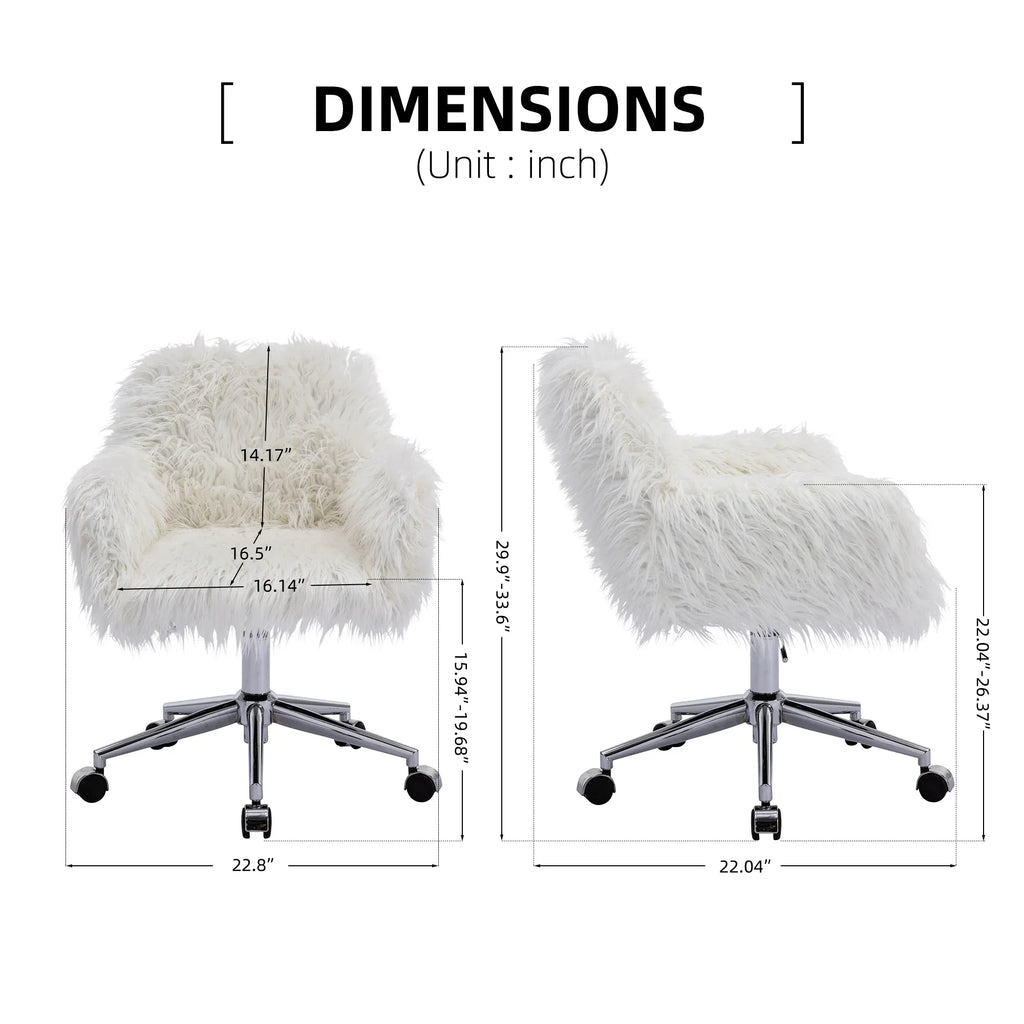 HengMing Modern Faux fur home office chair, fluffy chair for girls, makeup vanity Chair - Eloy Royal