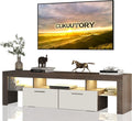 DFW Modern LED TV Stand with Large Storage Drawer for 40 50 55 60 65 70 75 Inch TVs, Brown Wood+white Farmhouse TV Console with Glossy Entertainment Center for Living Room, Bedroom