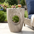 19.29'H Modern Round MgO Side Table with Cutout Accent, Faux Marble Outdoor Garden Stool & Indoor End Table, Weather Resistant Decorative Accent Table, No Assembly Required,Gray Marble