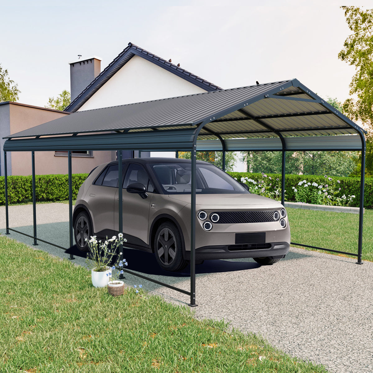 12 X 21 FT Carport, Heavy Duty Carport with Galvanized Steel Roof and Frame, Metal Carport Large Garage for Driveway Car, Truck(W540P478287)