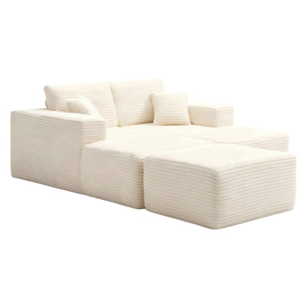 73.4' Modern Corduroy 2-Seater Recliner Sofa, Upholstered Lounge Sofa Bed with Ottoman