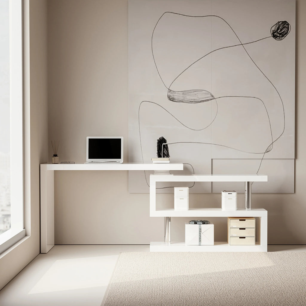 Modern 47'L Swivel Top Desk-High Gloss White - Eloy Royal