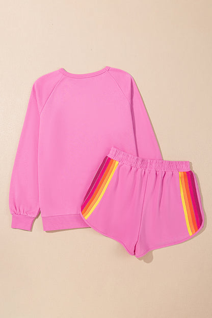 Bonbon Colorful Striped Long Sleeve Pullover and Shorts Set