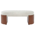 Beige Boucle & Brown PU Upholstered Indoor Dining Bench, Rubber & Plywood Frame, 48.03' L Modern Accent Bench, 250 lbs Capacity