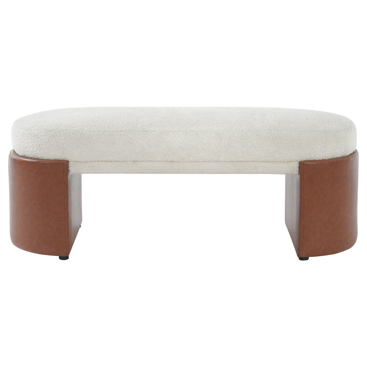 Beige Boucle & Brown PU Upholstered Indoor Dining Bench, Rubber & Plywood Frame, 48.03' L Modern Accent Bench, 250 lbs Capacity