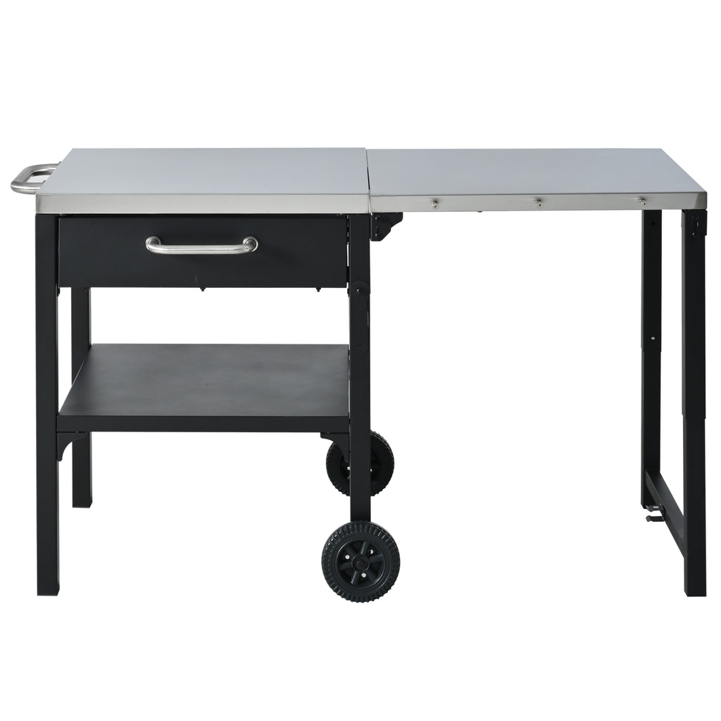 Black Foldable Outdoor Kitchen Cart with Stainless Steel Top and Storage for Patio, Backyard Grill Station, 54.7L x 23.3W x 30.7H inches