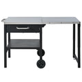 Black Foldable Outdoor Kitchen Cart with Stainless Steel Top and Storage for Patio, Backyard Grill Station, 54.7L x 23.3W x 30.7H inches