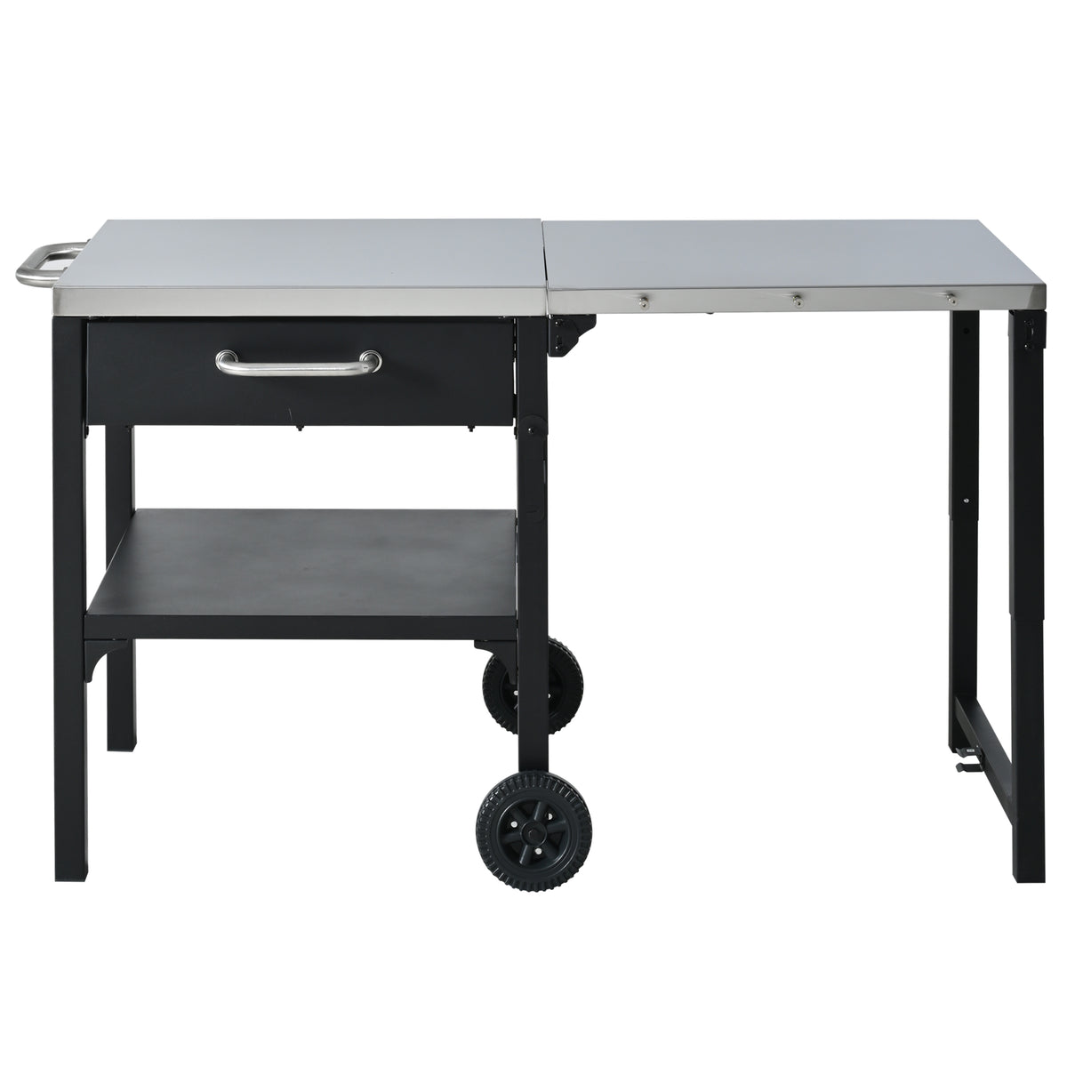Black Foldable Outdoor Kitchen Cart with Stainless Steel Top and Storage for Patio, Backyard Grill Station, 54.7L x 23.3W x 30.7H inches