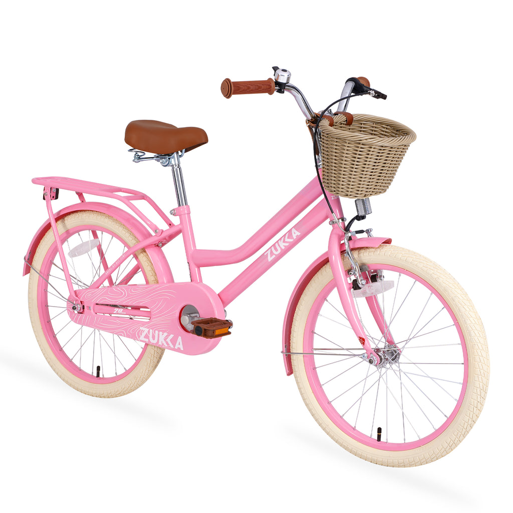 Light Pink 20 Inch Girls Bike with Basket for 7-10 Years Old Kids, Steel Frame, 2.125 Tire, No Training Wheels