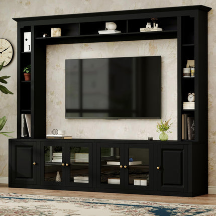 4-Piece Modern Entertainment Center Wall Unit with Bookshelves with All-in-1 Large TV