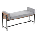 18' Bench with Black Metal, Brown Wood and Light Grey Fabric