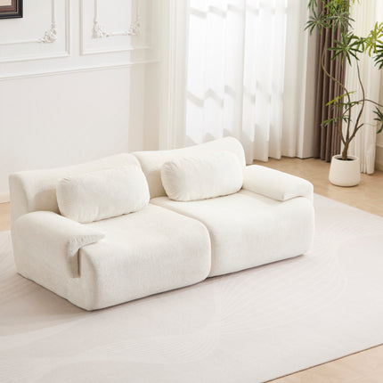 Compression Wave Sofa, Convertible Floor Sofa Bed, DIY Boneless Modular Sectional Sofa, No Assembly Required, Rabbit Velvet Fabric, 2-Seater, Beige