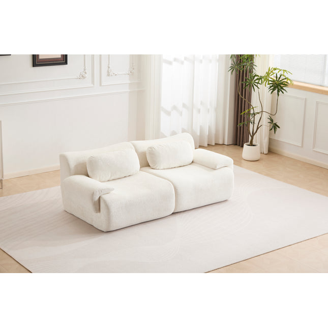 Compression Wave Sofa, Convertible Floor Sofa Bed, DIY Boneless Modular Sectional Sofa, No Assembly Required, Rabbit Velvet Fabric, 2-Seater, Beige