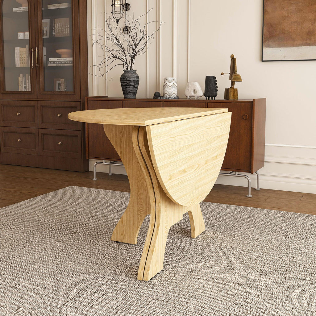 43 in Folding Dining Table for Small Spaces, MDF Table with Wild Oak Veneer, Space Saving Foldable Kitchen Table for Indoor and Outdoor Use - Eloy Royal