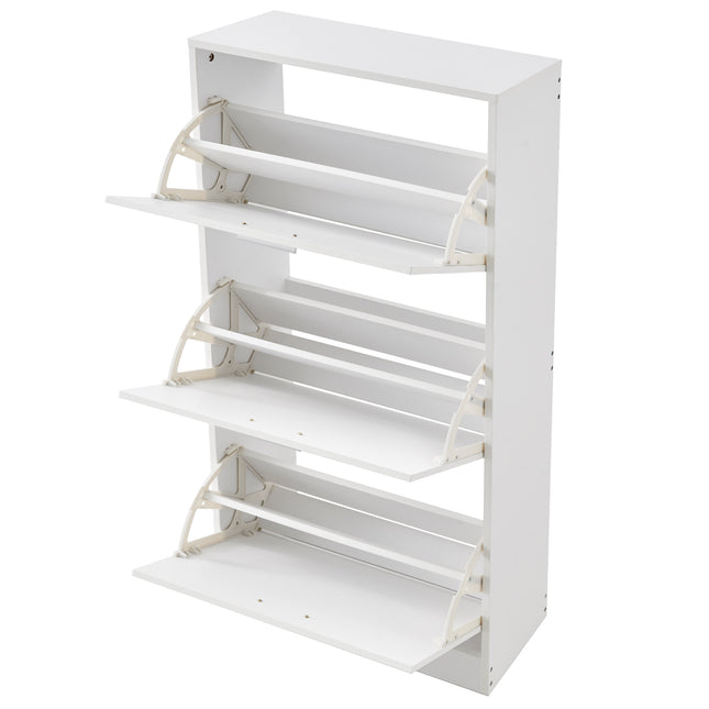Shoe Cabinet with 3 Flip Drawers, Shoe Storage Cabinet for Entryway, Free Standing Shoe Storage Organizer with Side Hooks for Heels, Boots, Slippers in Hallway, Living Room