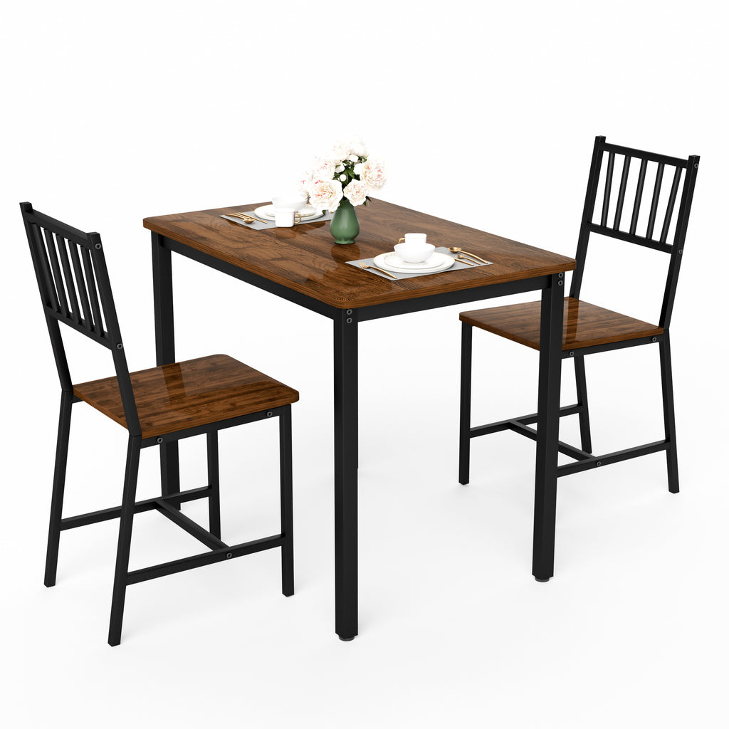 Dining Table Set, Bar Table with 2 Dining chairs, Kitchen Table Counter with Chairs, Industrial for Kitchen Breakfast Table, Living Room, Party Room, Walnut ,35.4″L x23.6″W x 29.7″H