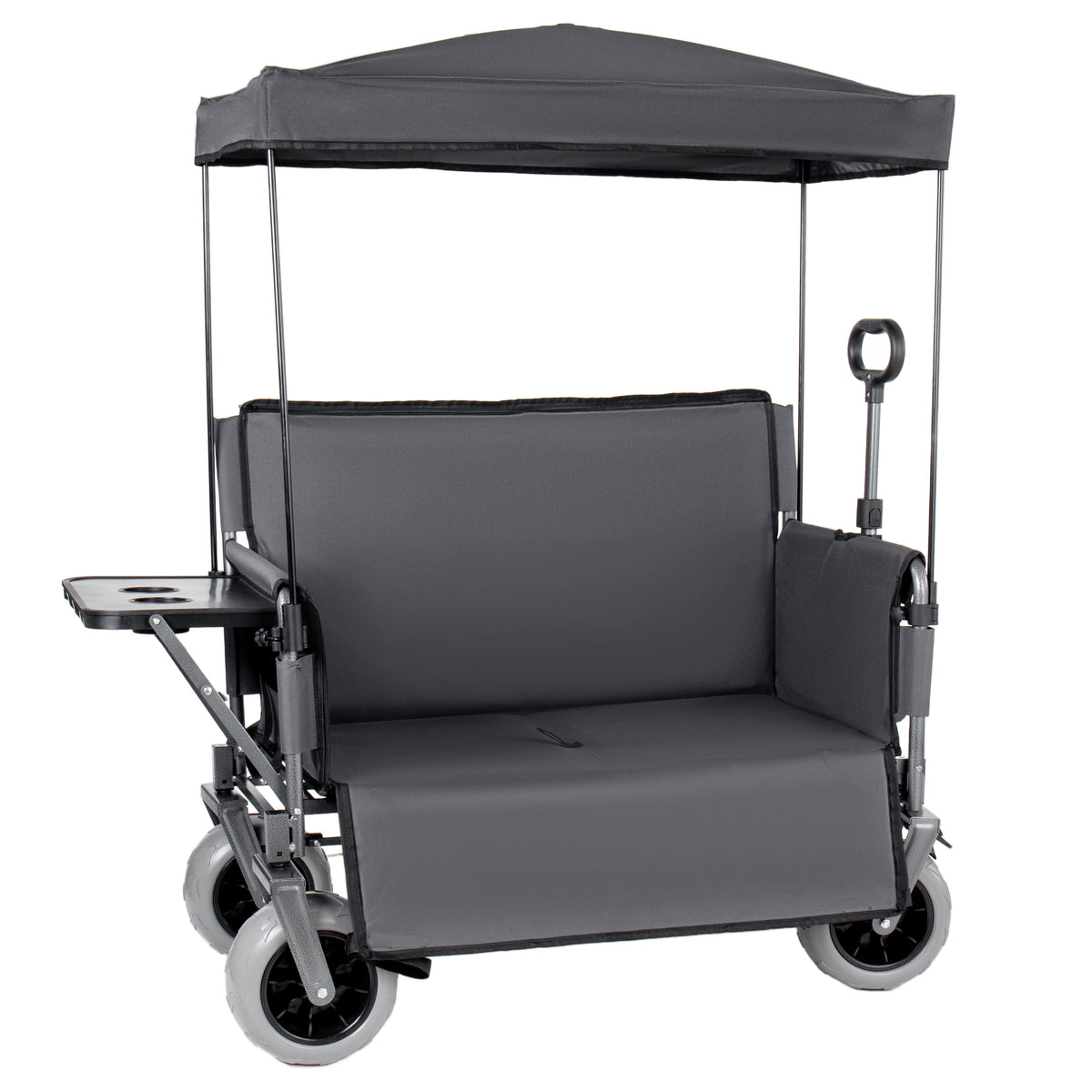 3-in-1 Collapsible Wagon Converts to Bench Convertible Folding Wagon Cart with Canopy &Rear-Mounted Folding Tabletop, 500lbs Heavy-Duty, 180L Capacity for Camping, Beach, Garden, Fishing-Gray
