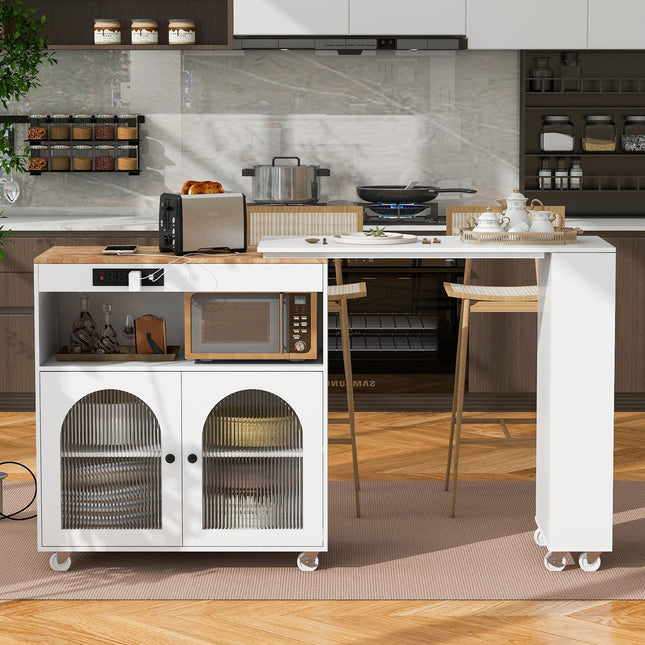 Kitchen island on Wheels with LED Lights
