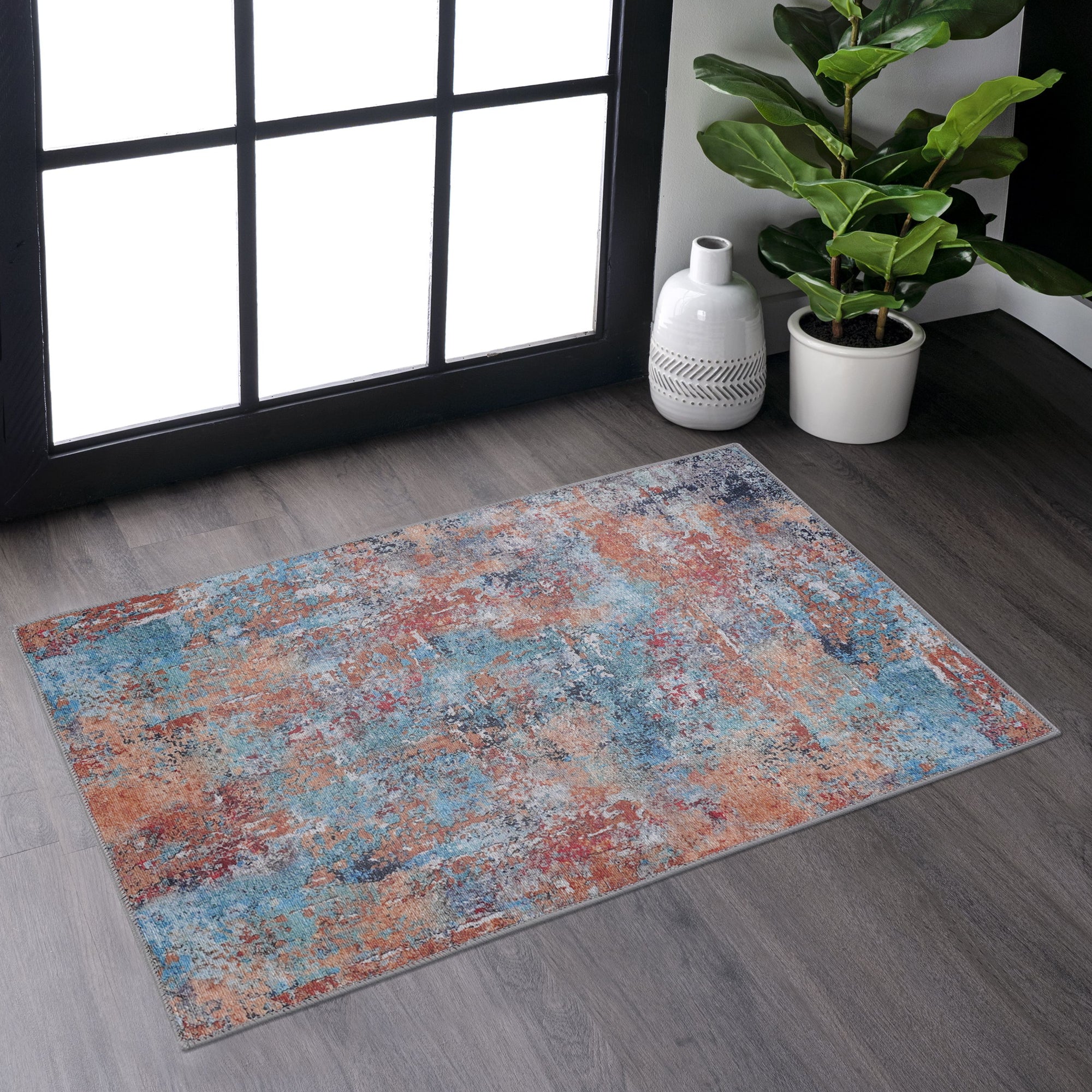 MAVAL Multi Washable Rug 2' x 3' Doormat Rug (Multi, 2' x 3')