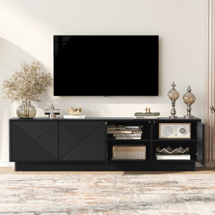 U-Can Stylish 4-Door Wave Design Cabinet with Adjustable Shelves & LED Accent