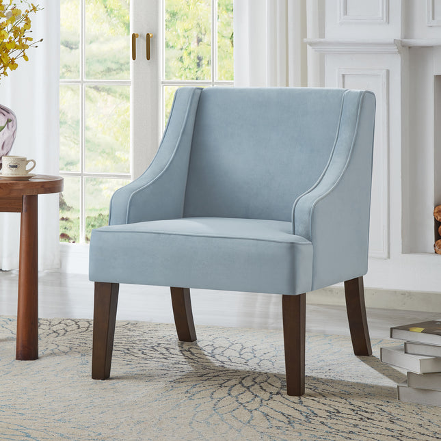 Mid Century Modern Accent Chair,Upholstered Fabric Armchair with Solid Wood Legs,Lounge Reading Chair for Living Room,Bedroom,Office-VELVET SEAGLASS