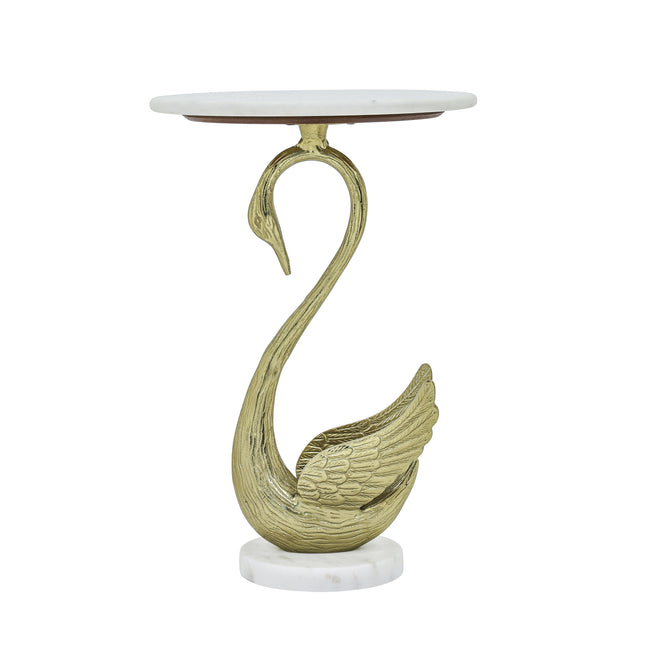 Horse Side Table with White Marble Top Decorative Sculptural End Table Aluminum Base Gold Accent Table for Living Room 16x16x23.75'