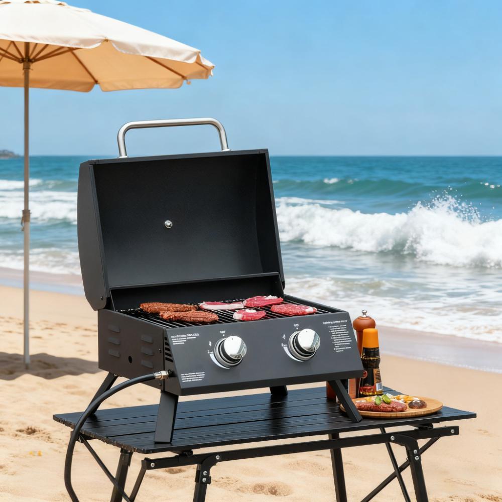 21.75' Portable Grill with 2 Burners Camping  Charcoal BBQ