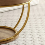 31' Round Industrial Coffee Table with 2-Tier Storage Shelves, Modern Wood & Golden Metal Accent Center Table for Living Room, Home Office – Easy Assembly - Eloy Royal