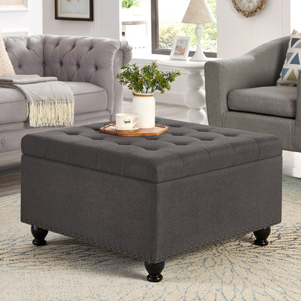 Large square storage ottoman with wooden legs with Upholstered button tufted coffee