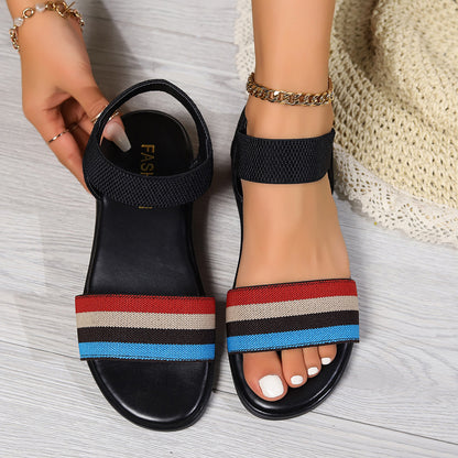 Fashion Color-block Elastic Sandals Summer Fashion Fish Mouth Flat Shoes For Women - Eloy Royal