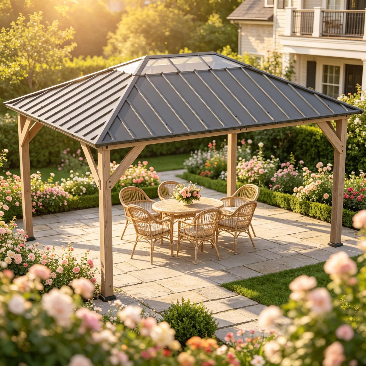 Elegant Outdoor Hardtop Gazebo,Backyard Pavilion,Patio Canopy Shelter,Classic Outdoor Pergola(Only Gazebo)