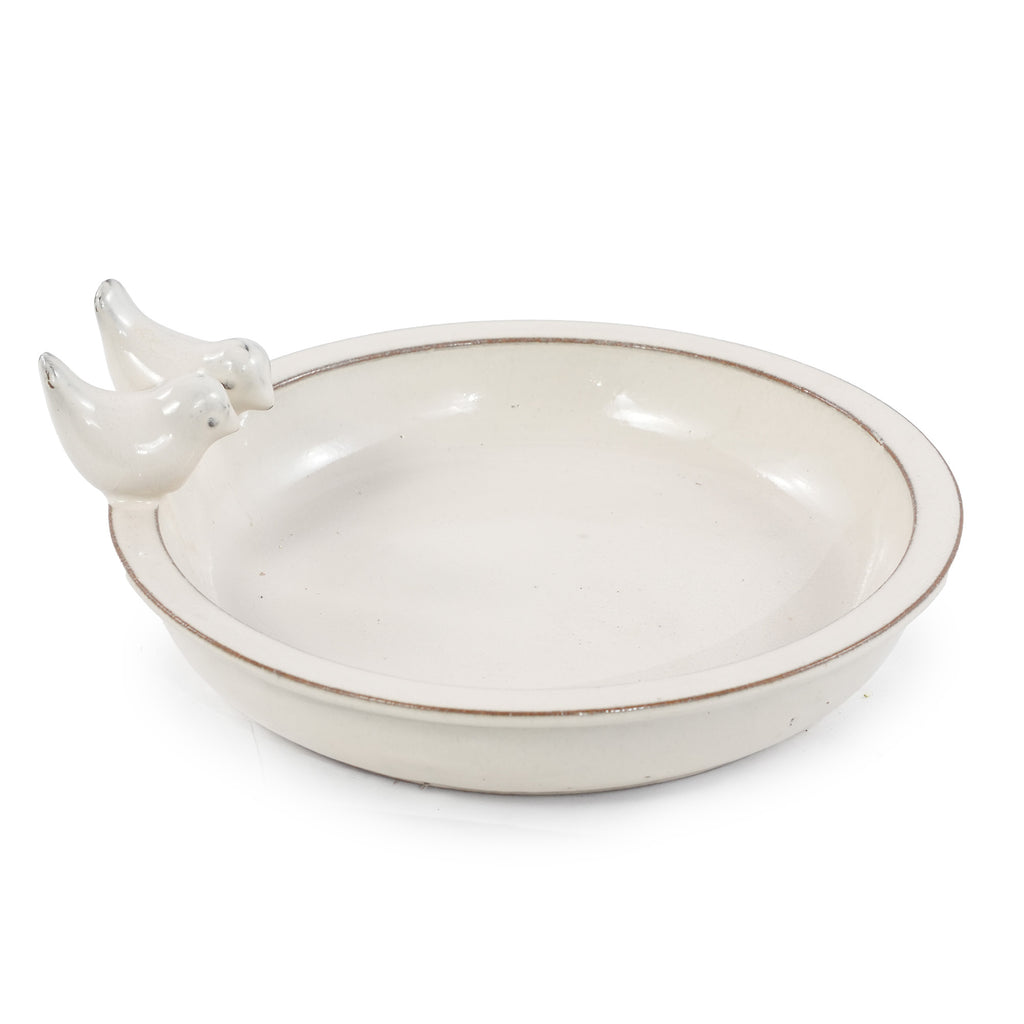 Handmade Ceramic Bird Bath, 11.8 Inch Cream White Outdoor Bird Bath Bowl with Vintage Bird Ornaments, Garden Birdbath for Yard, Patio, Backyard Decor, Also Works as Wild Bird Waterer