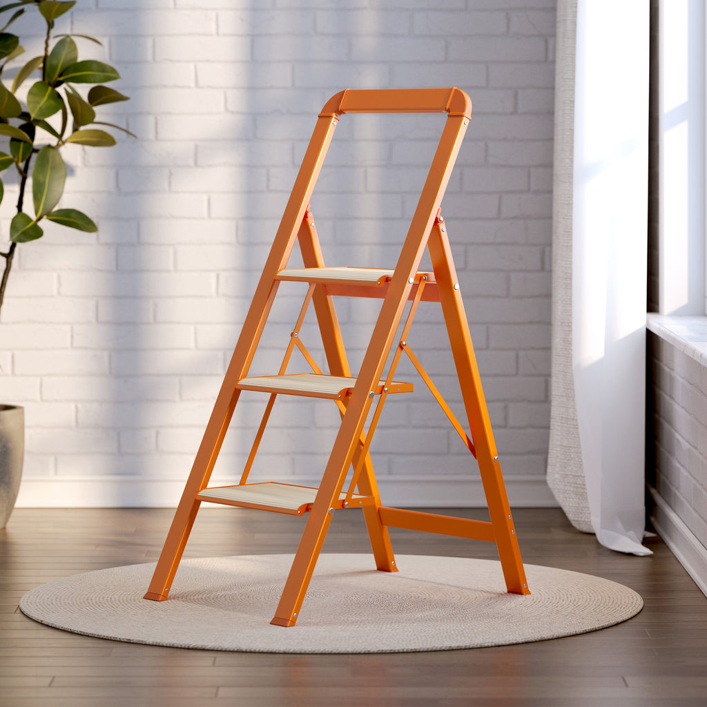 3 Step Ladder Folding Step Stool for Adults with Wide Anti-Slip Pedal, Aluminium Lightweight Foldable Step Ladders for Home Kitchen Office, 450 lbs Capacity