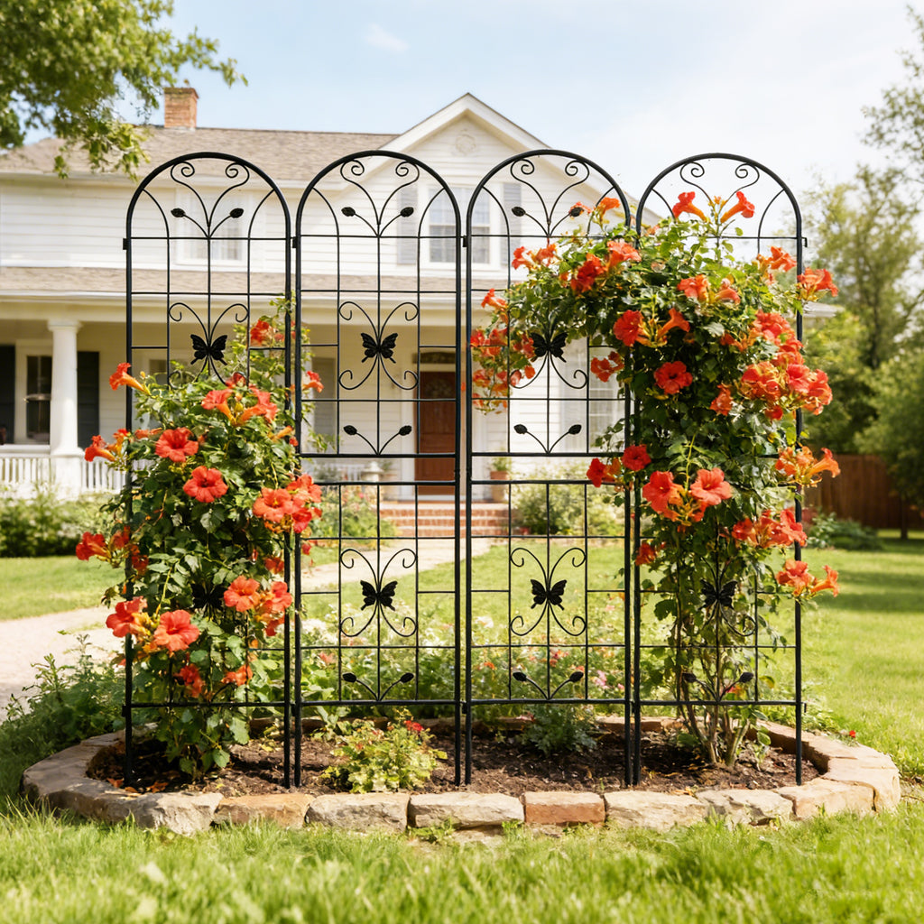 4 Pack Metal Garden Trellis 86.7' x 19.7' Rustproof Trellis for Climbing Plants Outdoor Flower Support Black
