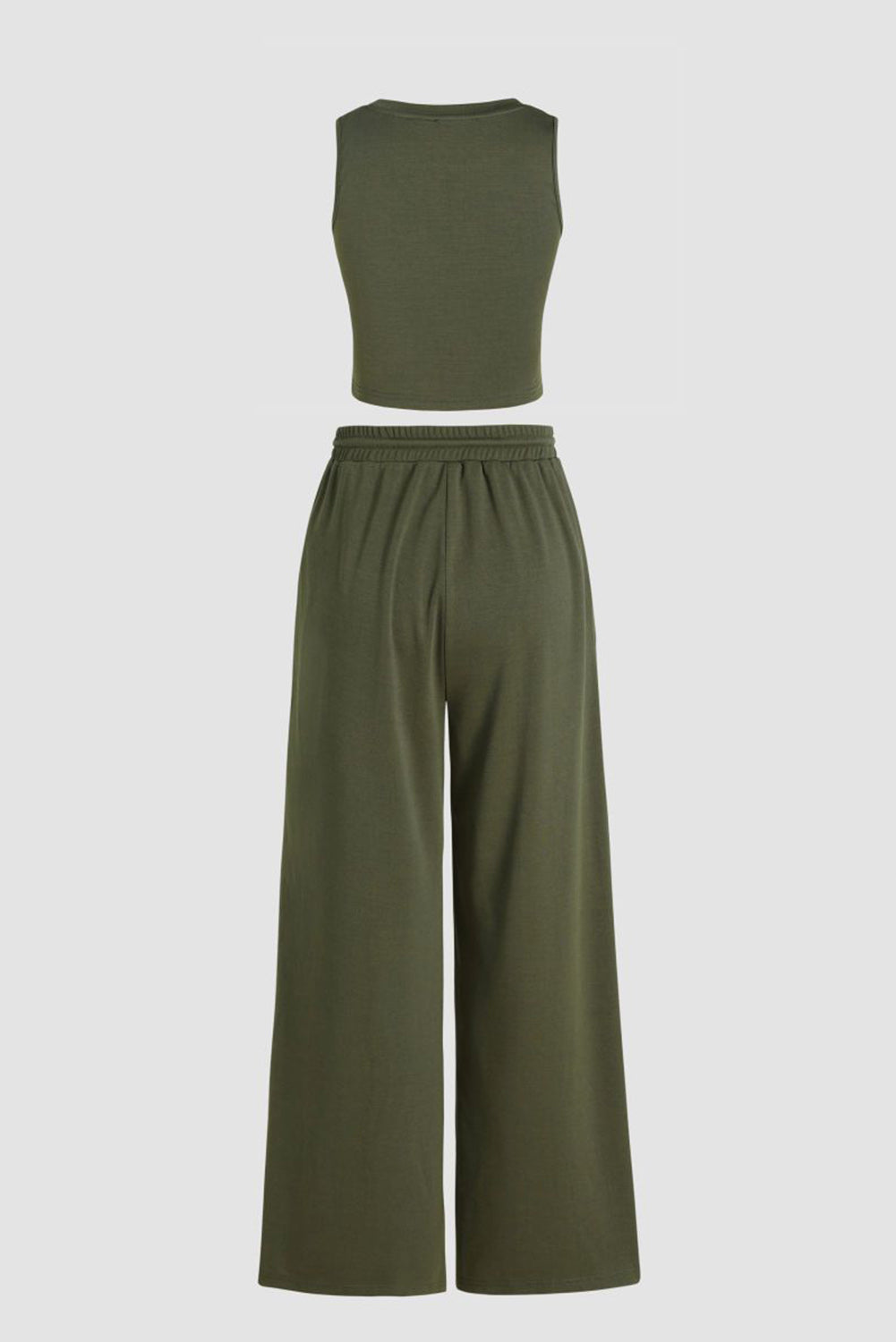 Jungle Green Solid Cropped Tank Top and Wide Leg Pants Set - Eloy Royal