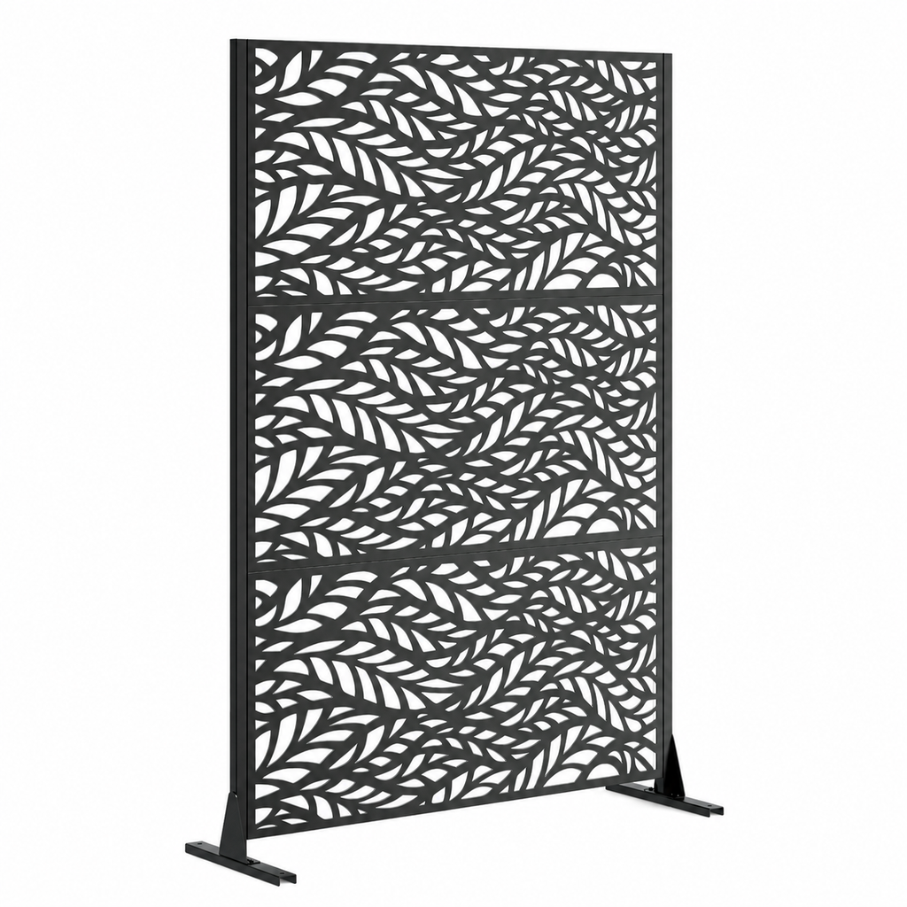 Metal Privacy Screen for Outdoor Freestanding, 72' H x 46' W Decorative Metal Fence Panels with Stable Base, Portable Divider Screens for Patio, Deck, Balcony, Backyard, Garden