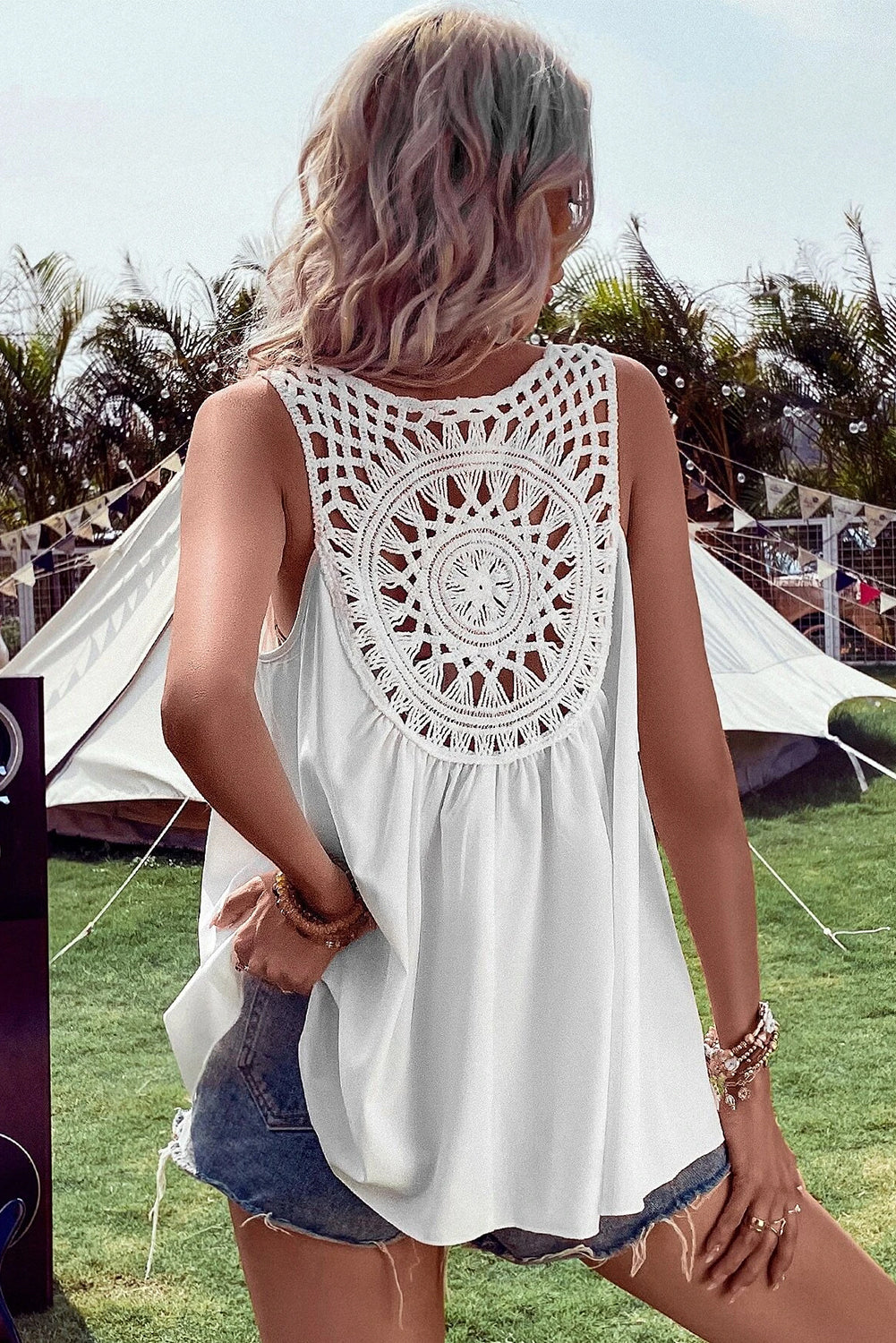 White Bohemian Crochet Sleeveless Tunic Top - Eloy Royal