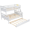 White Twin over Full Bunk Bed with Ladder, Twin Trundle, Safety Guardrail, Pine Wood and MDF, 79.3''L x 57.1''W x 61.3''H