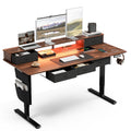 71x32' Sit-Stand Desk w/ 5 Drawers, Power Hub, LED Lights, Monitor Shelf & Cable Mgt, 28.3-47.2' Adj, Walnut