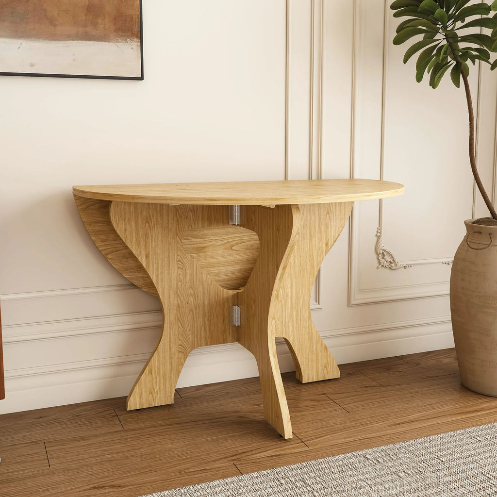 43 in Folding Dining Table for Small Spaces, MDF Table with Wild Oak Veneer, Space Saving Foldable Kitchen Table for Indoor and Outdoor Use - Eloy Royal