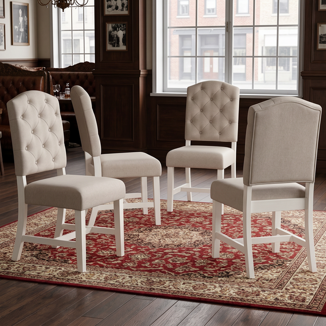 TREXM Retro Style Dining Chair Set with 4 Upholstered Chairs for Dining Room and Living Room (Oak Natural Wood + Off White)