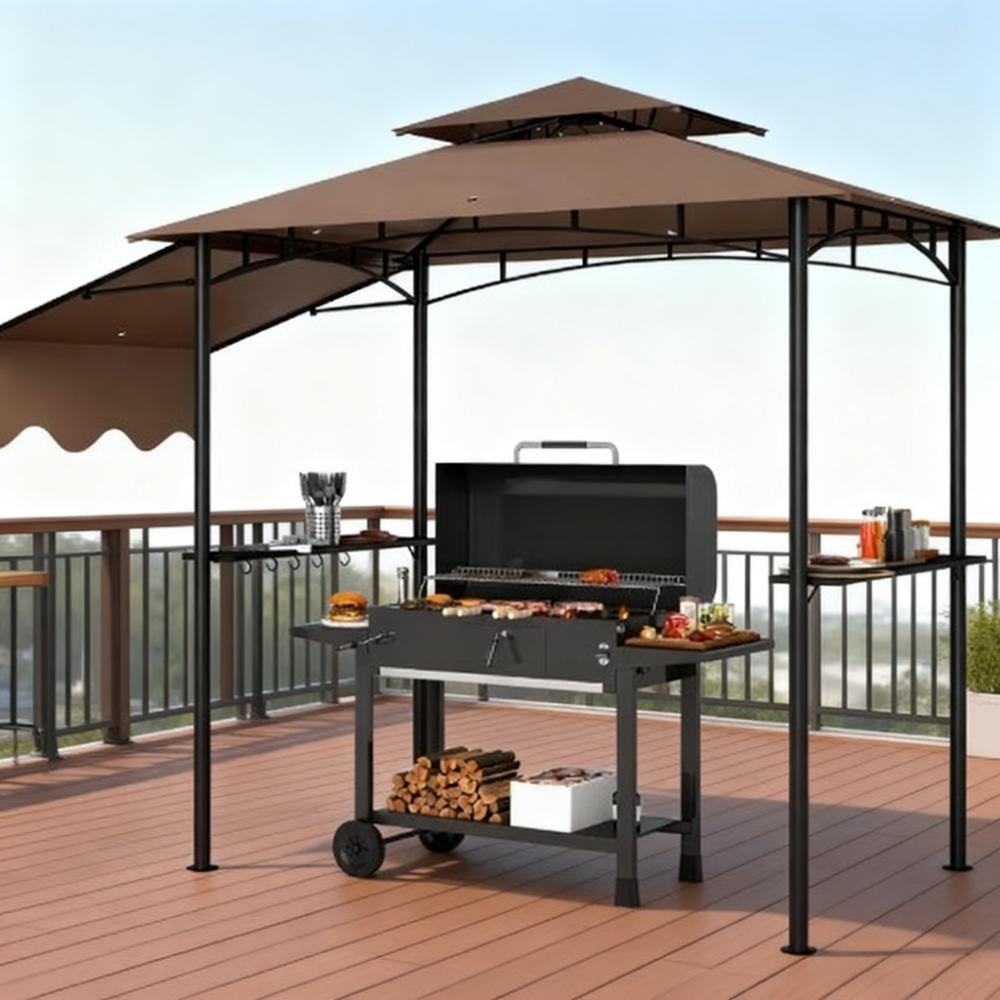Ventilated Barbecue Gazebo Shelter,Outdoor Grill Gazebo,with Side Awning,Side Shelves and Hooks