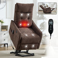 Brown Chenille Single Motor Power Lift Recliner Chair with Massage and Heat for Elderly, Heavy Duty Motion Mechanism and One USB for Charging, Max Reclining Angle 155°