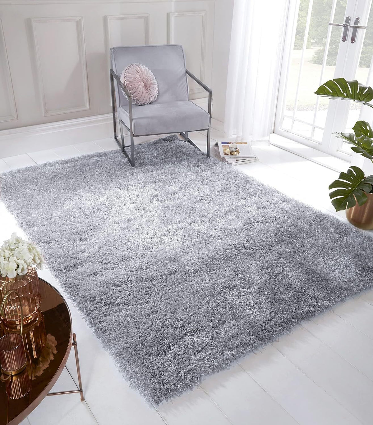 Zanca Gray Shaggy Rug 7.5x9.5, Modern & Soft 89*113 inch