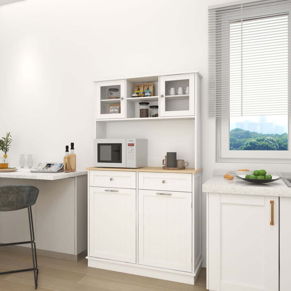 67.7' Tall Kitchen Trash Can Storage Cabinet with 3 Adjustable Shelves, 2 Drawers and 1 Tilt Out Trash Cabinet for Kitchen, Dinning Room, Living Room-White