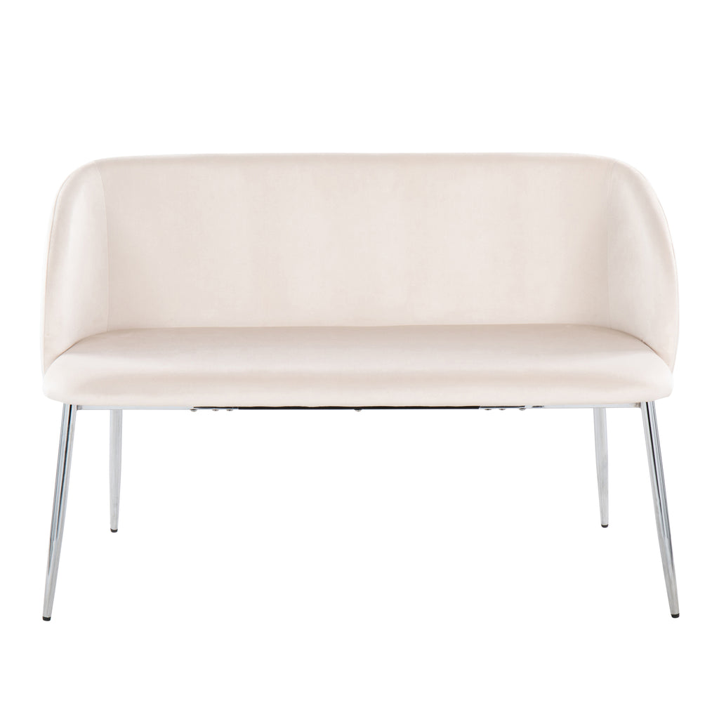 Bench in Chrome Metal and Cream Velvet