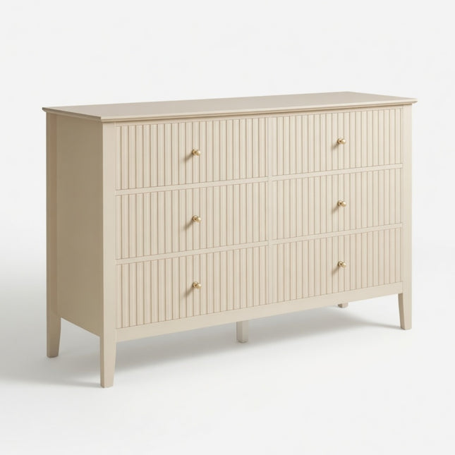 Modern Beige 6-Drawer Fluted Dresser with Water-Resistant Finish - 47.2' Wide TV Stand & Storage Chest