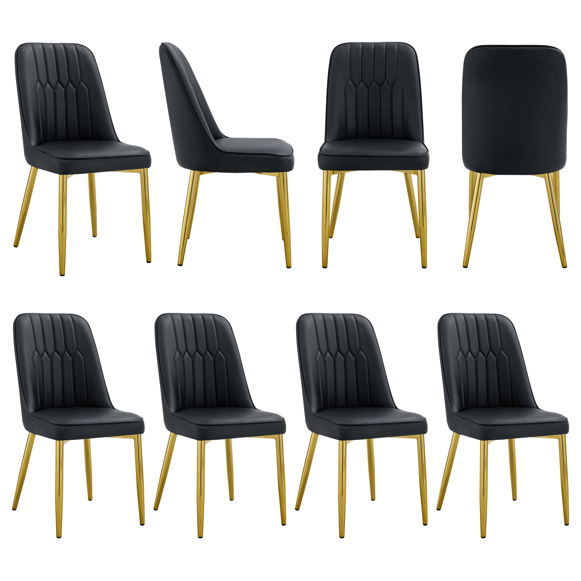 Modern Black PU Dining Chairs with Gold Metal Legs and Simple Line Design on Backrest