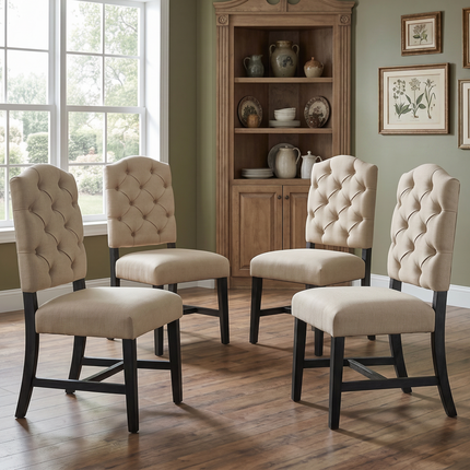 TREXM Retro Style Dining Chair Set with 4 Upholstered Chairs for Dining Room and Living Room (Espresso)